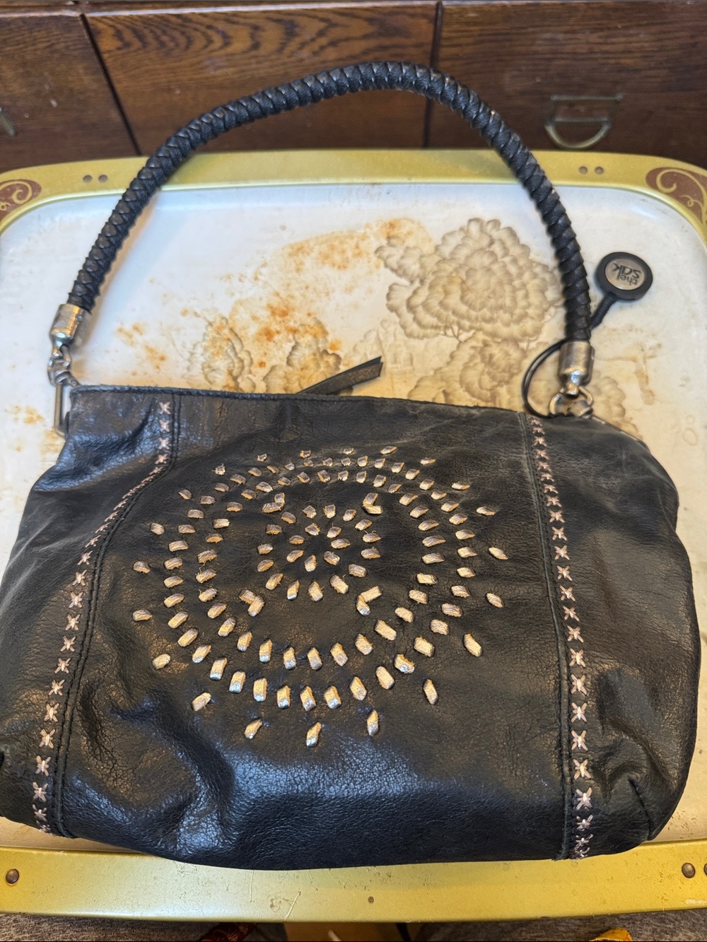 The Sak Black Woven Leather Shoulder Bag